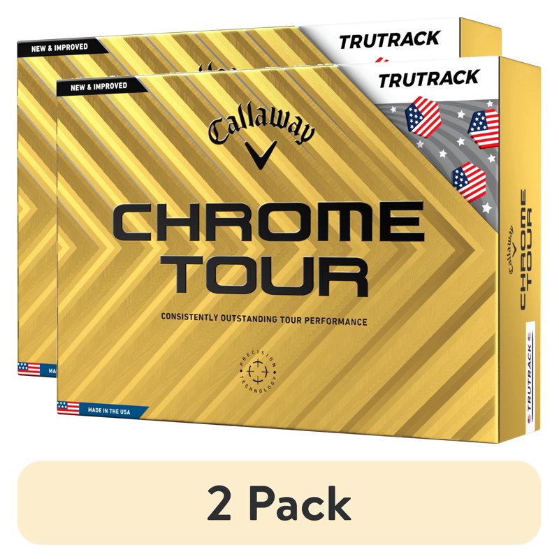 (2 Pack) Callaway Chrome Tour 360 TruTrack Golf Balls - 12 Pack, 2024 Yellow Stripe Alignment, USA