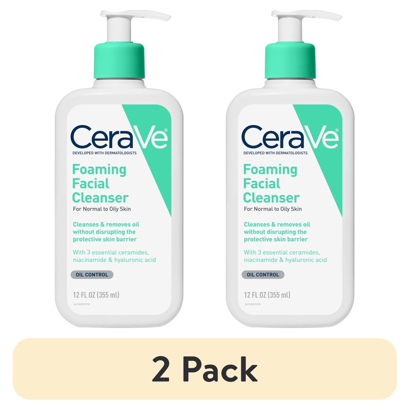 2 Pack Foaming Facial Cleanser for Normal to Oily Skin - Fragrance-Free & Gentle
