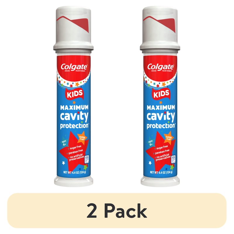 Kids Cavity Protection Toothpaste Pump with Fluoride & Bubble Fruit Flavor, 4.4 oz, Pack of 2