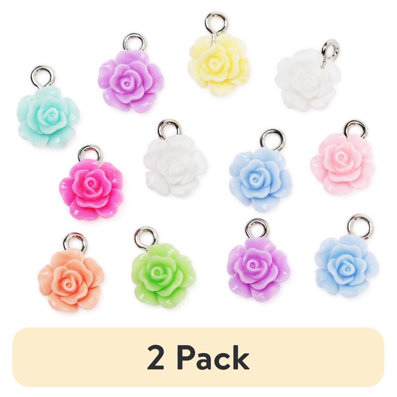 DIY Acrylic Rosette Charms with Silver Jump Rings for Jewelry Making - 2 Pack