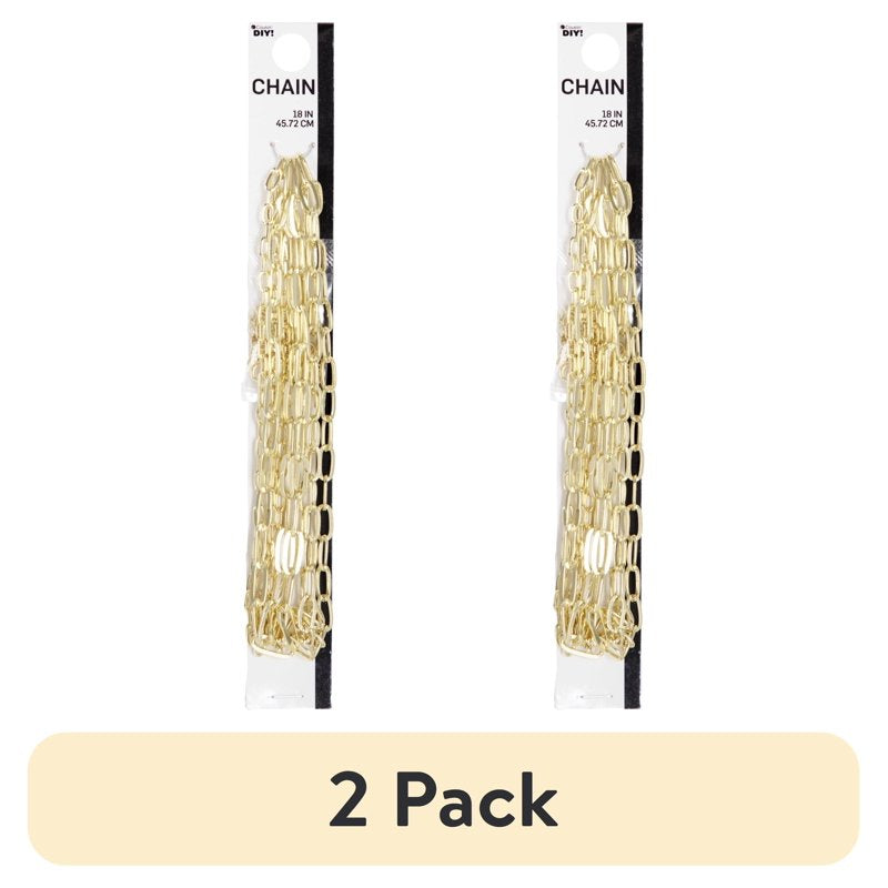 Two Pack Dainty Oval Chain with 3-Inch Extenders for Jewelry Making - Gold Finish