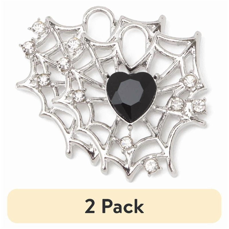 Black Heart Charms Jewelry Making Supplies 2 Pack - Silver Tone, Unisex Adults