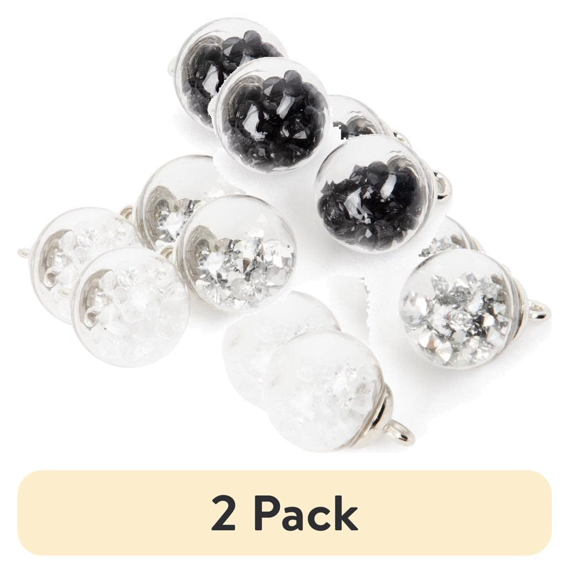 Glitter Globe Charms for Jewelry Making - Silver, Black & Clear 6-Piece Set
