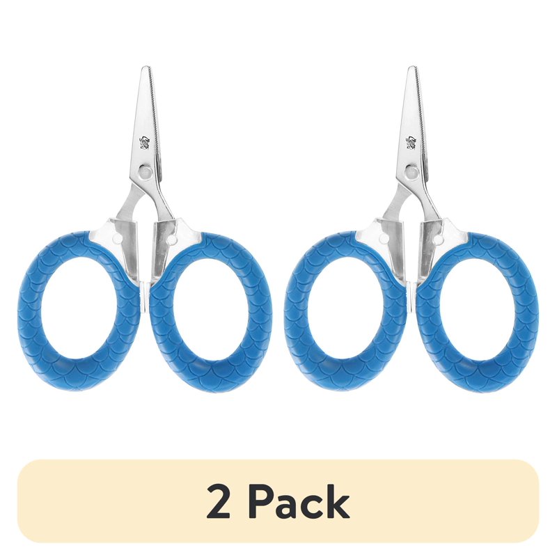 2 Pack Micro Fishing Scissors 3-Inch Titanium Bonded Serrated Blades Blue