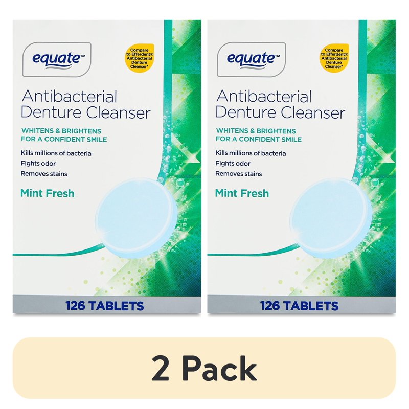 Effervescent Antibacterial Denture Cleanser Tablets - Mint Fresh, 126 Count, Multipack
