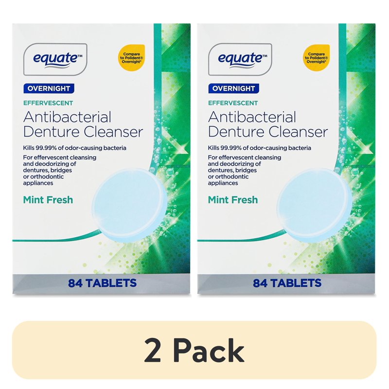 Effervescent Denture Cleanser Tablets - Mint Fresh 84 Count, Multipack