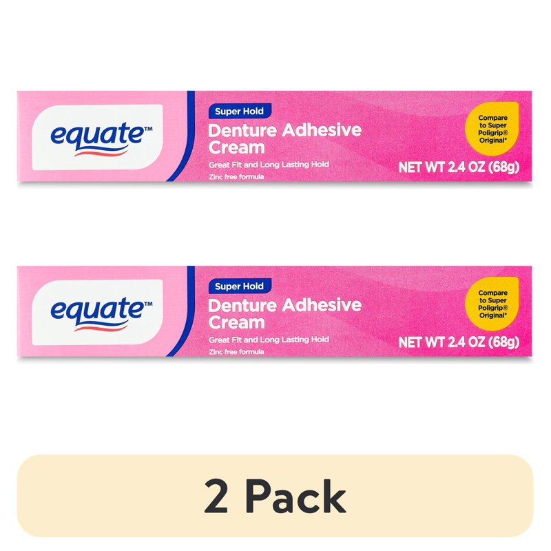 Denture Adhesive Cream - Strong Hold, Zinc-Free, 2.4 oz (Pack of 2)