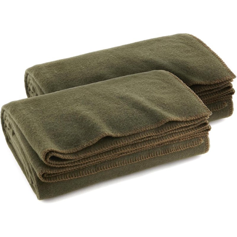 Military-Style Fire Retardant Wool Blanket 66x90 Inches - 80% Wool, Olive Drab Green