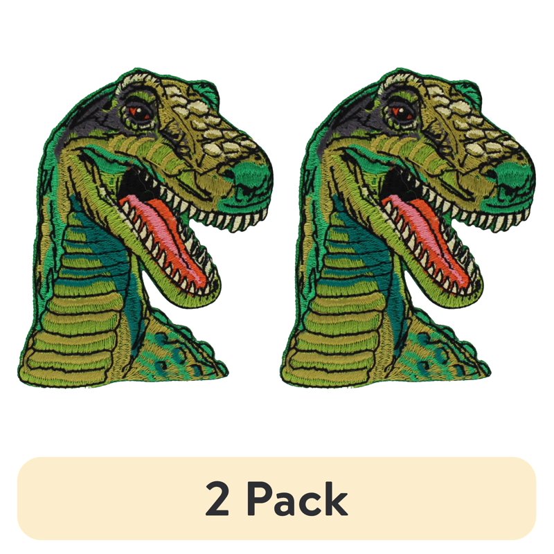 Green Dinosaur Iron-On Patch Applique 2.6x3.5 Inches - 2 Pack