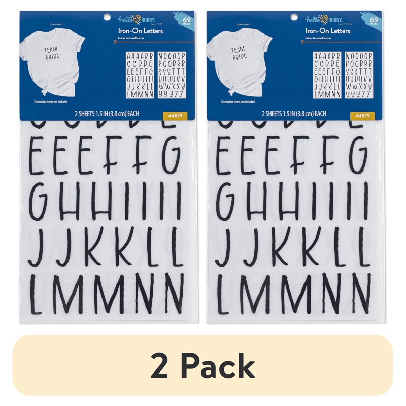 2 Pack Iron-On Letter Sheets for Fabric Personalization - 69 Pieces