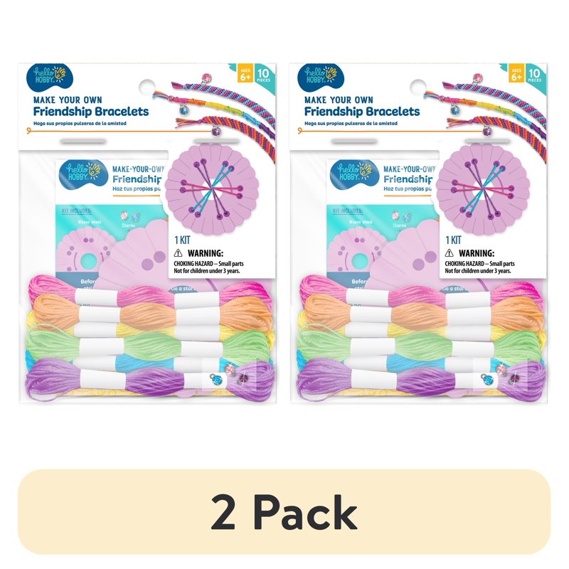 Kids Friendship Bracelet Making Kit with Charms and Colorful Embroidery Floss - 2 Pack