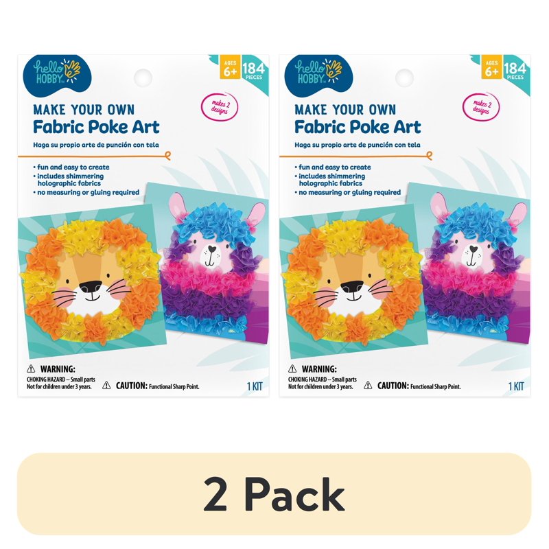 Kids Fabric Poke Art Craft Kit with 2 Designs - Lion & Llama, Unisex Child
