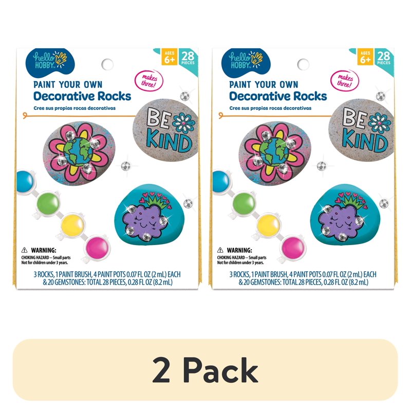 Kids Paint Your Own Decorative Rocks Craft Kit - 2 Pack with Paint and Gems