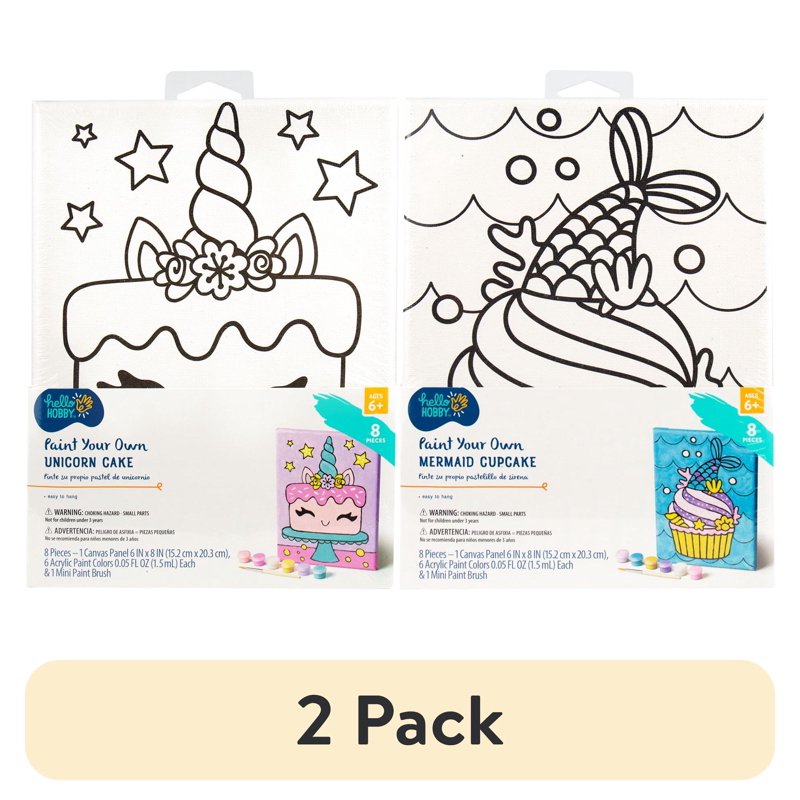 Paint Your Own Mermaid and Cupcake Canvas Art Kit - 2 Pack
