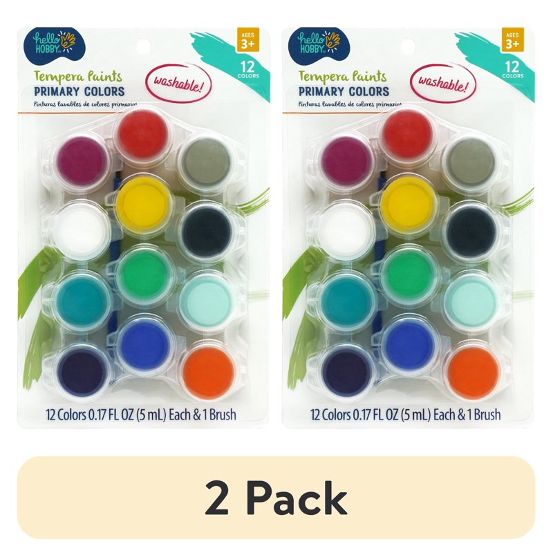 Kids Washable Tempera Paint Set with Mini Paintbrush - 12 Colors, 2 Pack