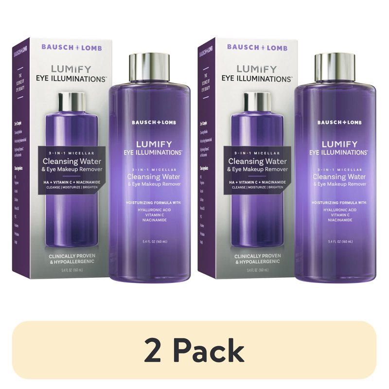 2 Pack Micellar Cleansing Water & Eye Makeup Remover for Waterproof Makeup