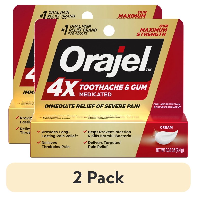 Toothache & Gum Pain Relief Cream - Fast Acting Oral Analgesic, 2 Pack