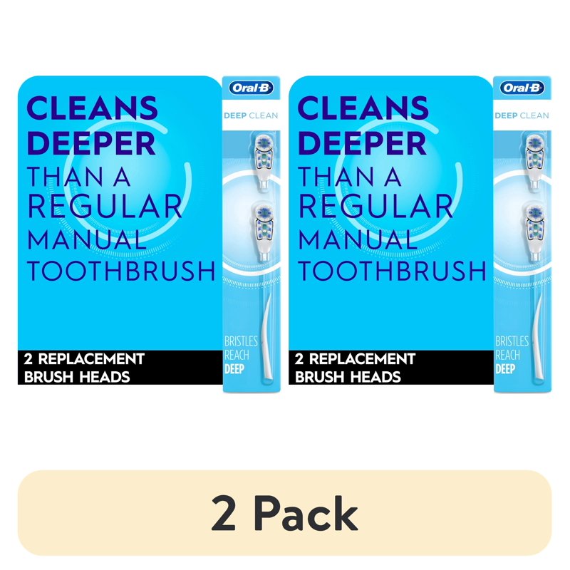 (2 Pack) Oral-B Deep Clean Replacement Toothbrush Heads - Compatible with Battery-Powered Electric Toothbrushes