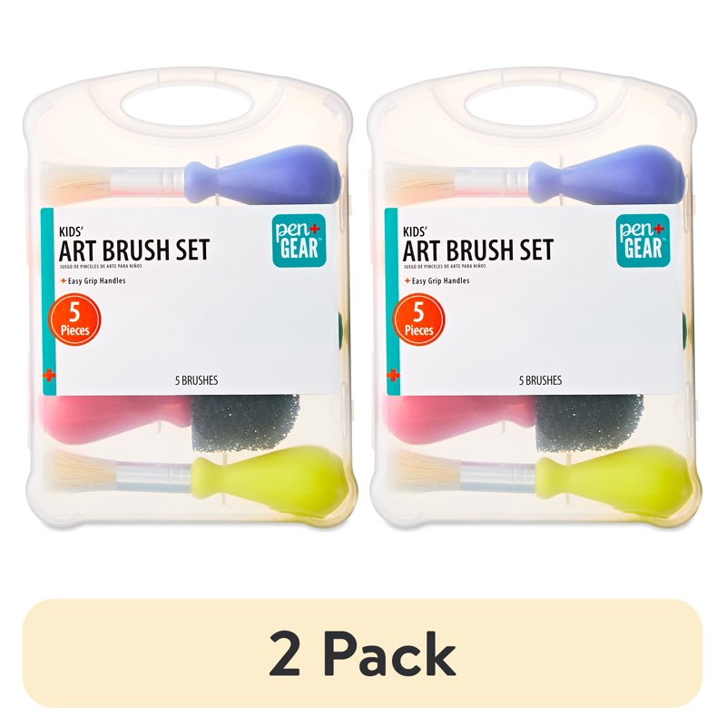 Kids' Art Brush Set - 5 Assorted Shape Paint Brushes with Case - 2 Pack