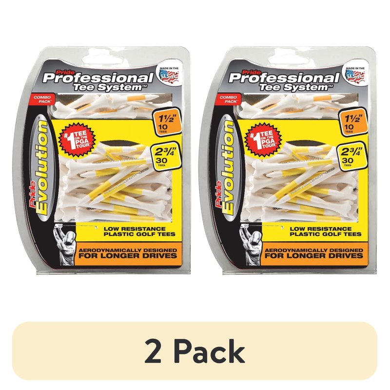 Plastic Golf Tees Combo Pack - 2-3/4" and 1-1/2" Durable Low-Resistance Heads
