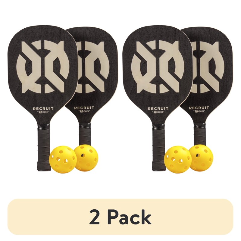 (2 Pack) Pickleball Starter Set for All Ages – 2 Paddles & 2 Balls by ONIX, Black