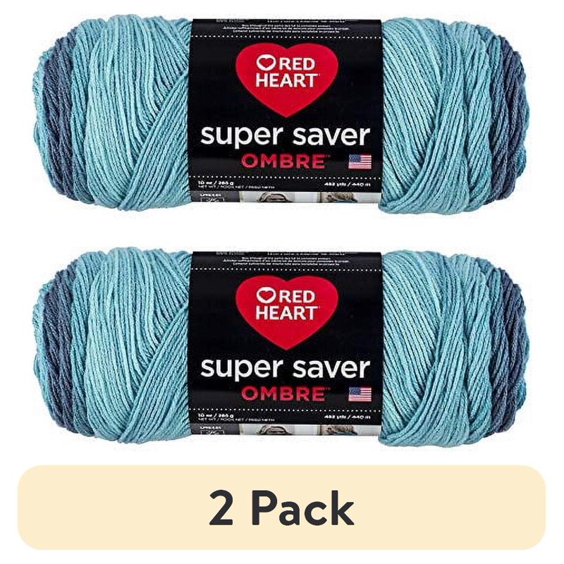(2 Pack) Red Heart Ombre Yarn Blue-Tiful Multicolor - 100% Acrylic, 10oz/283g, 482yds