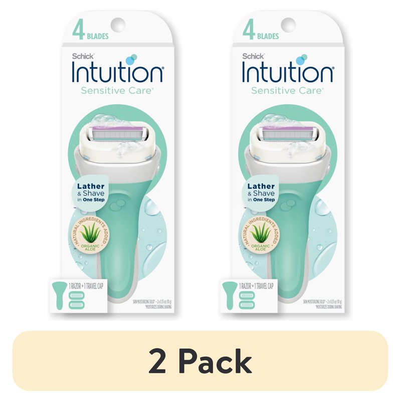 Women's Sensitive Shaving Razor Handle & 2 Cartridge Refills - Hypoallergenic, 4-Blade Pivoting Head