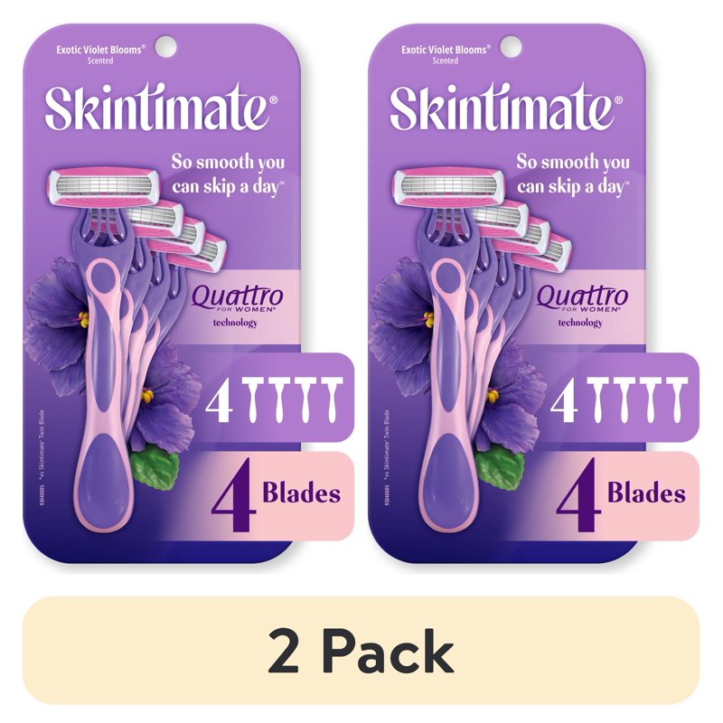 Disposable Women's Razor Set - Exotic Violet Blooms 4-Blade, Multipack