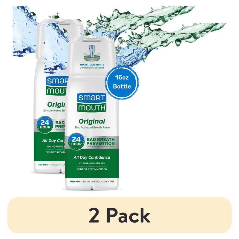 2 Pack Activated Breath Rinse Mouthwash for Halitosis & Dry Mouth - 16 fl oz