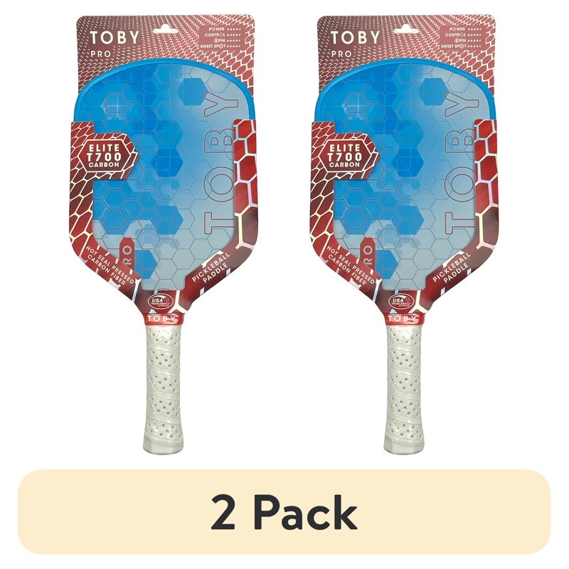 (2 Pack) Toby Pro Carbon Fiber Pickleball Paddle - 16.5", 8.1 oz, Sky Blue
