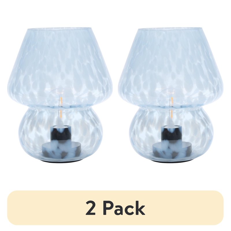 Battery-Powered Blue Mushroom Table Lamp - 8-Inch Tortoise Glass