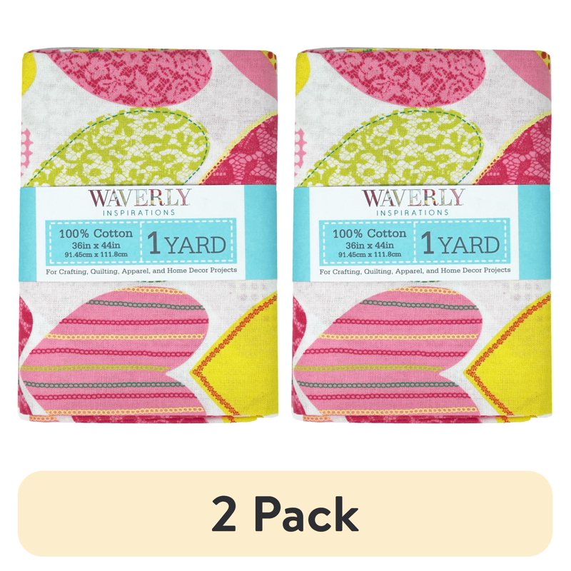 (2 Pack) Waverly Inspirations Cotton Fabric Hearts Magenta for Quilting & Sewing, 44" Wide