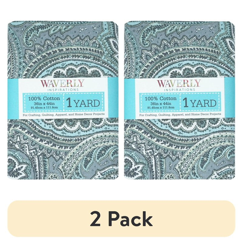 2 Pack Paisley Dew Grey Cotton Fabric for Quilting & Sewing, 44 Inches Wide