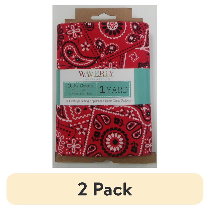 Cotton Bandana Print Fabric 1 Yard - Red for Quilting & Sewing, 44" Wide, 2 Pack