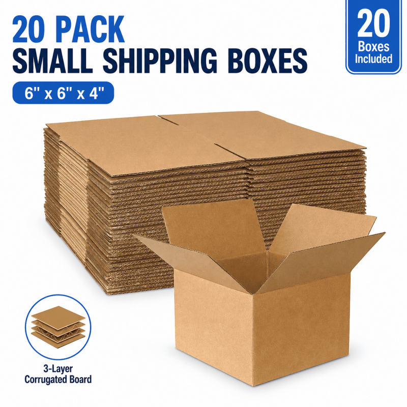 20 Pack Small Corrugated Shipping Boxes 6x6x4 Inch Kraft Cardboard Mailer