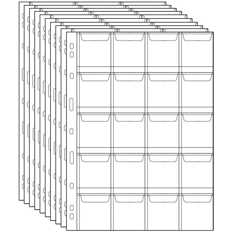 Coin Collection Pages with 20 Pockets - Fits Binders, Durable Plastic Storage