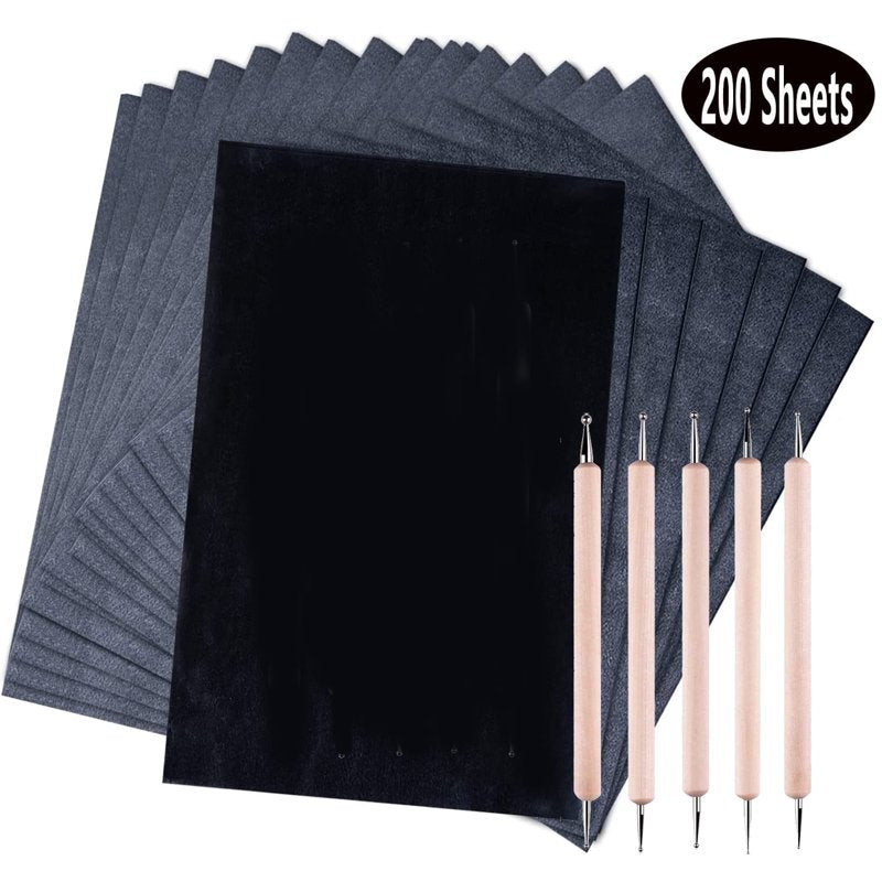 Carbon Paper Transfer Sheets with Embossing Styluses - A4 Black 200 Sheets