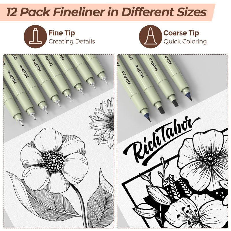 Art Drawing Supplies Kit with Leather Case - Mechanical Pencils, Micron Pens & Sketchbook