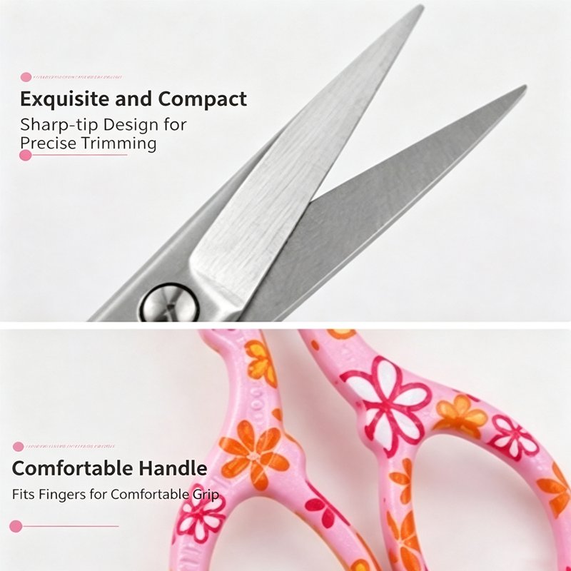 2PCS Sewing Embroidery Scissors - Stainless Steel Craft & Paper Cutting (Red+Pink)
