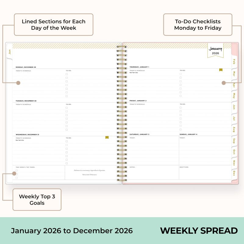 2026 Weekly and Monthly Planner Calendar with Pocket Cover - Blue Sky