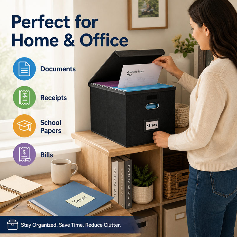 File Organizer Box with Lid for Letter Size Documents - Collapsible Storage