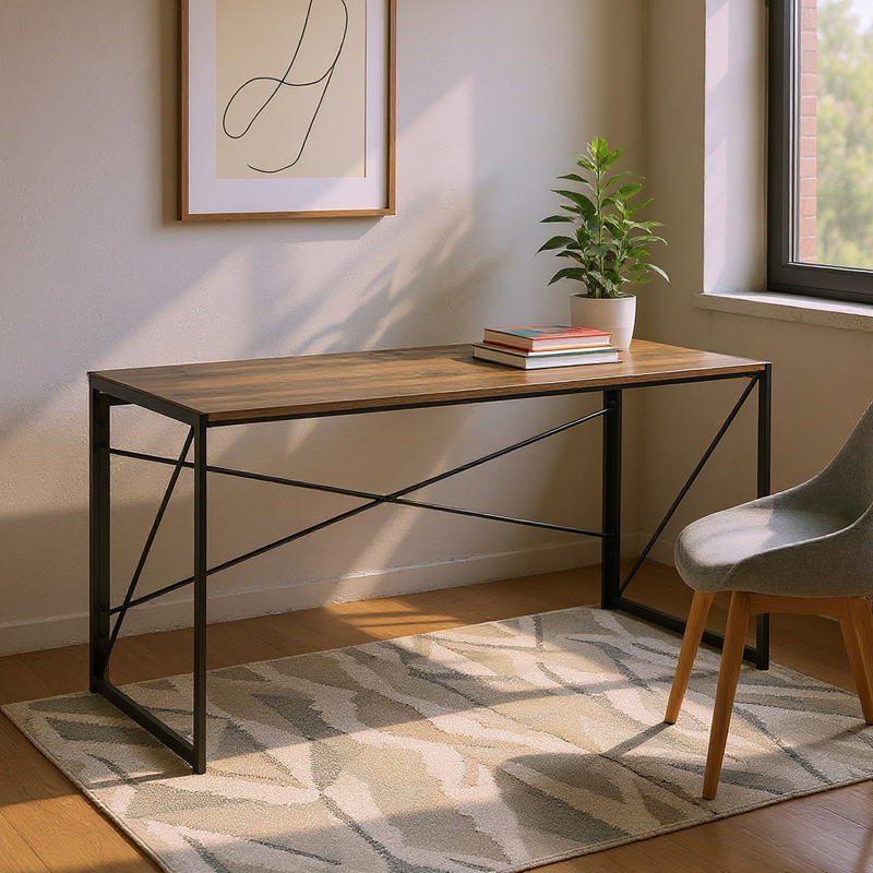 55-Inch Folding Craft and Work Table - Portable Rustic Wood Desk for Sewing, DIY, Home Office