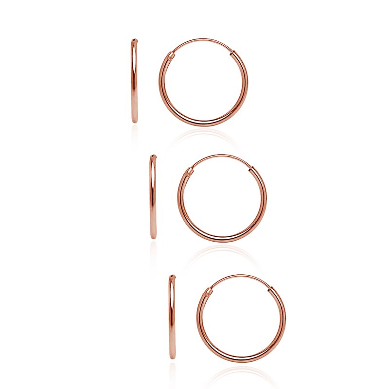 Set of 3 Silver and Rose Gold Tone Hoop Earrings 10mm & 1.2mm Sizes