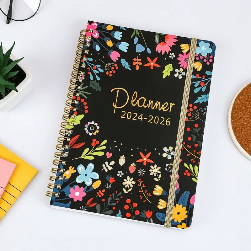 Large Weekly & Monthly Planner 2024-2026 Hardcover Spiral Organizer with Stickers & Pockets