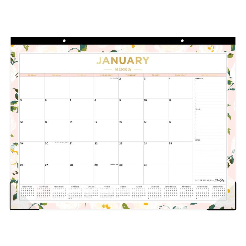 2025 Blue Sky Monthly Desk Pad Planning Calendar 22x17 Inches Coming Up Roses Blush