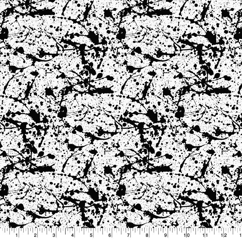 Cotton Fabric by the Yard - Abstract Paint Splatter Design, 44 Inch Wide, White & Black