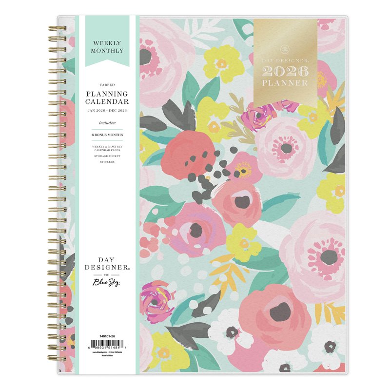 2026 Weekly & Monthly Planner Calendar - 8.5 x 11 Mint Cover with Stickers