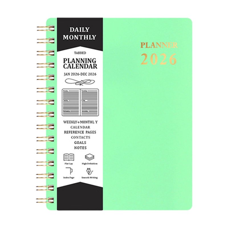 2026 Calendar Planner Coil Bound with Faux Leather Cover - A5 Daily Organizer