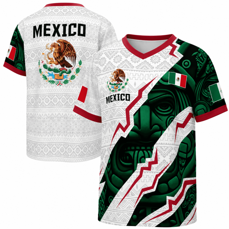 Mexico Aztec Warrior Soccer Jersey for Men, V-Neck, Short Sleeve—Variation D, 2XL