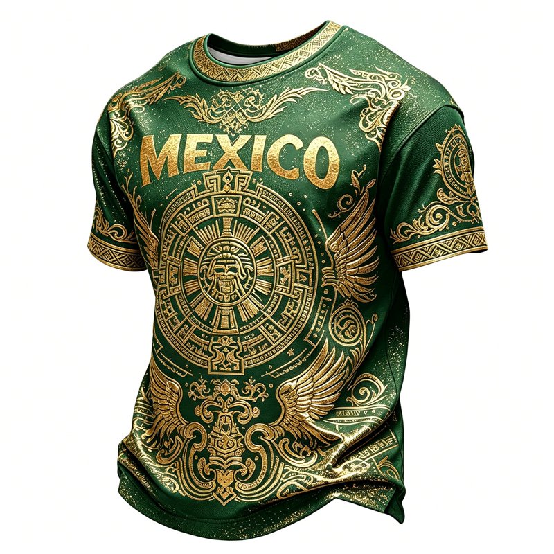 Mexico Graphic Soccer Tee for Men - Mexico Flag Print Short Sleeve XL 032_Mexico